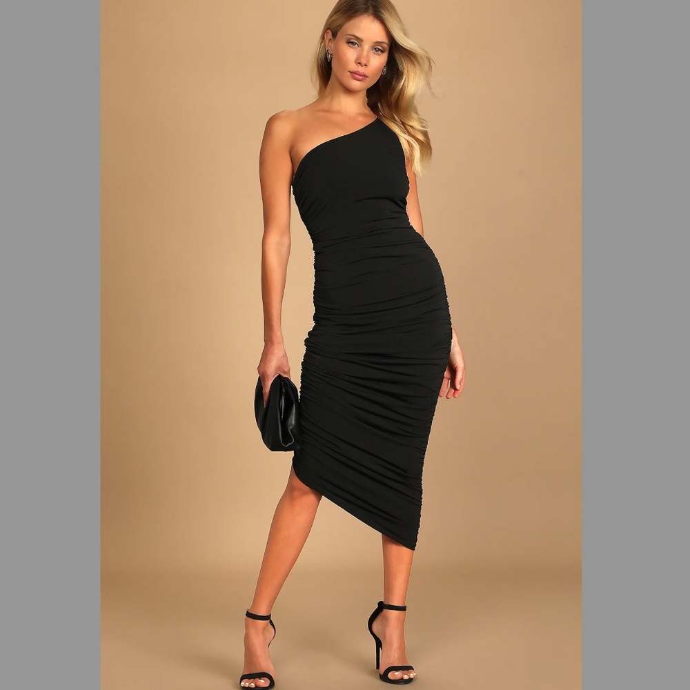 Ruched One Shoulder BodyCon Midi